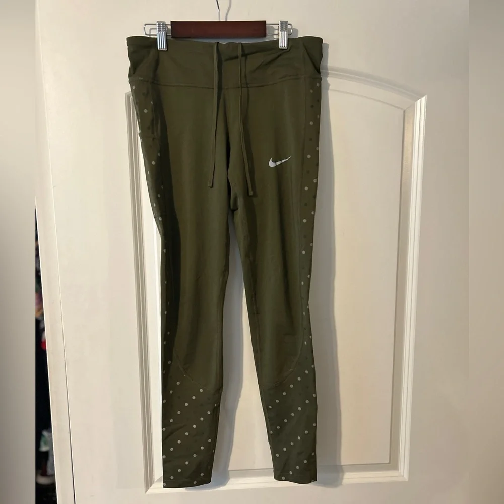 Nike olive green size medium running or workout leggings with drawstring - Picture 1 of 3